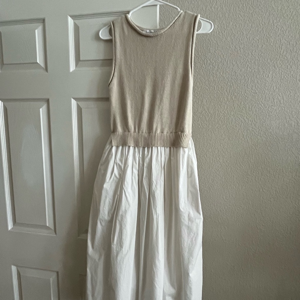 Cream Maxi Sundress with Crew Neck Sweater top